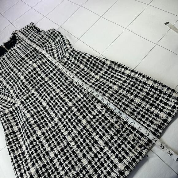 Ann Taylor Dress Womens 10 Black White Fringe Tweed Flare Plaid New Classic Work - Picture 12 of 12